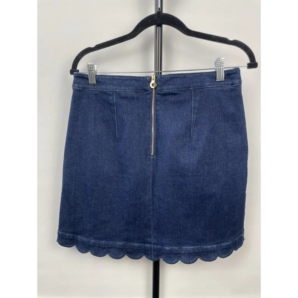 Draper James Skirt Womens 8 Blue Dark Jean Denim Mini Scalloped Hem Y2K Girly - Picture 6 of 8
